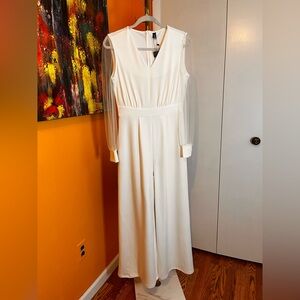 Allegra K White Long Sleeve Dress with Sheer Details